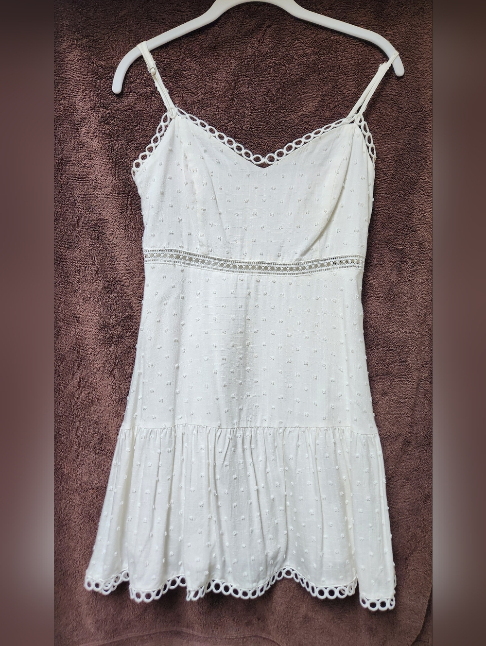 Lush Off-White Dot Textured Spaghetti Strap Slip Dress
